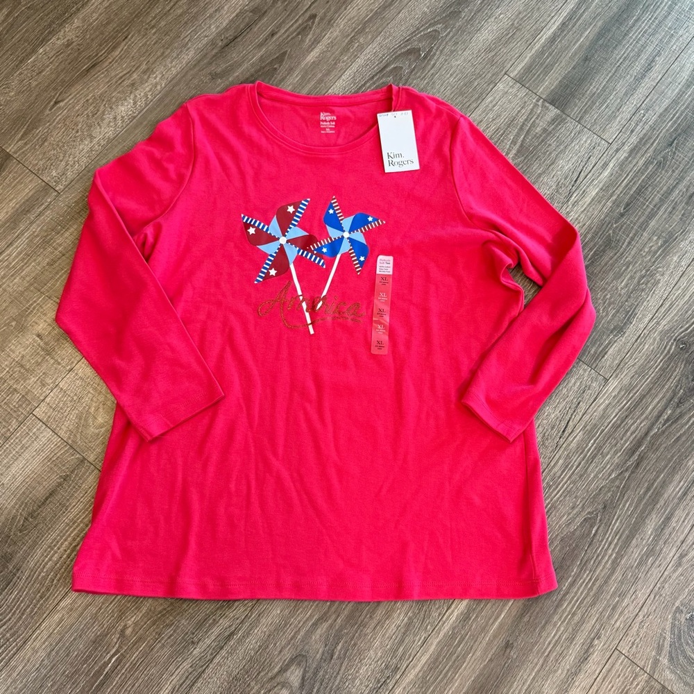 Kim Rogers Red Long Sleeve Tee with Pinwheel Design - Picture 7 of 8